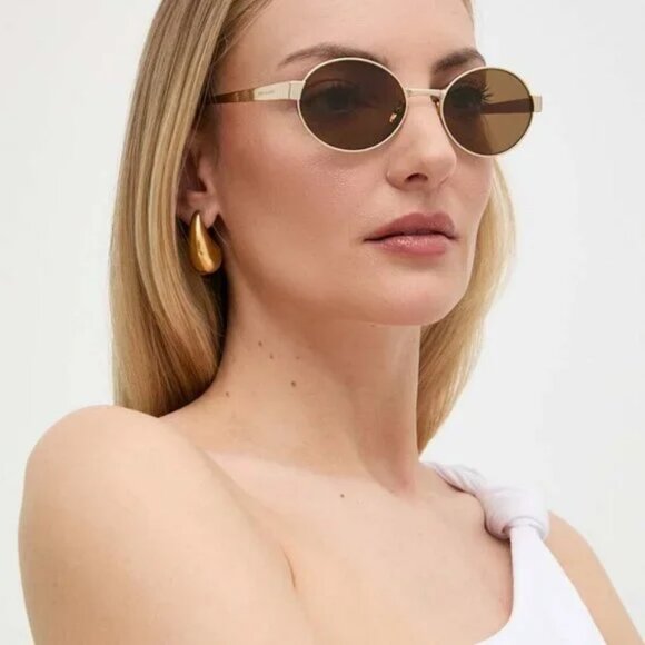 NEW SAINT LAURENT SL692 004 SUNGLASSES WOMEN OVAL GOLD EYEWEAR SL 692 004 - Picture 1 of 13